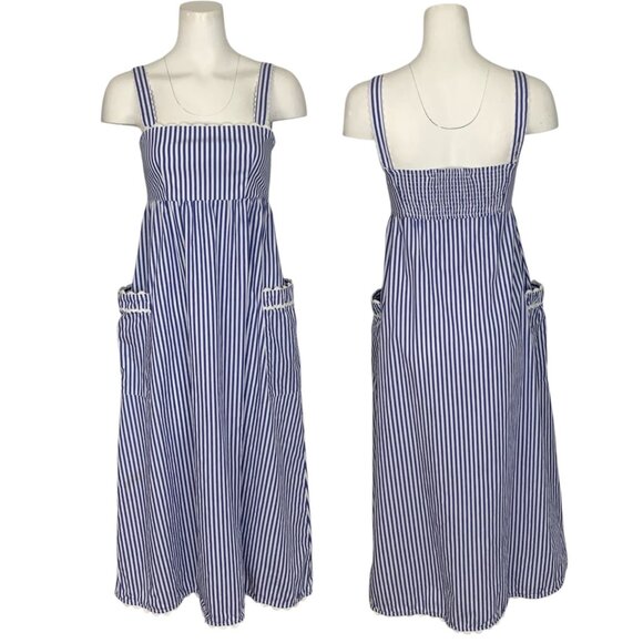 Tuckernuck Blue Stripe Georgia Dress XS Maxi Sleeveless Pockets Nautical Resort - Picture 13 of 15